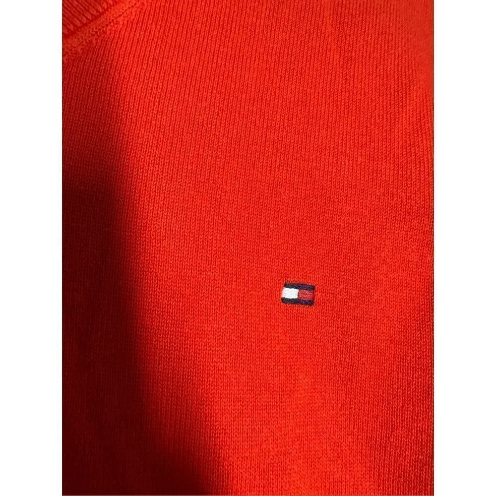 Tommy Hilfiger Sweater Mens XXL Orange Cotton V Neck Knit Long Sleeve Pullover